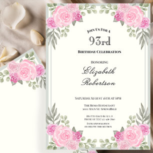 Invitation Rose et vert sauge floral 93e anniversaire