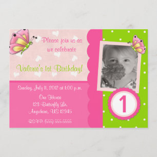 Invitation rose et verte d'anniversaire de filles