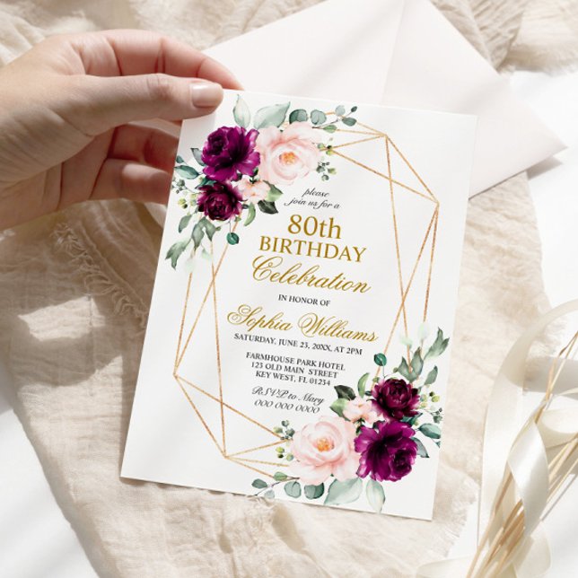 Invitation Rose et violet Rose Anniversaire N'importe quel âg (Créateur téléchargé)