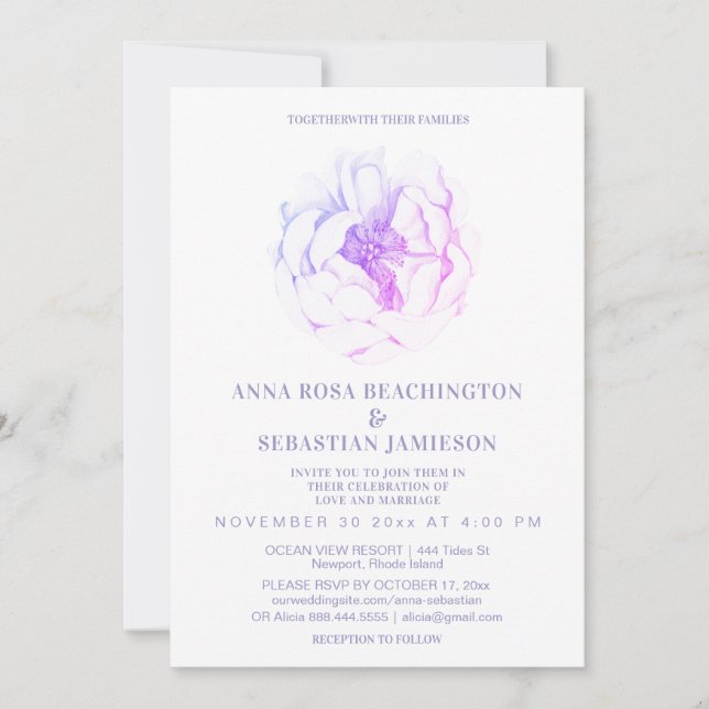 Invitation *~* ROSE éthéré Ombre Floral AR8 Mariage RSVP (Devant)