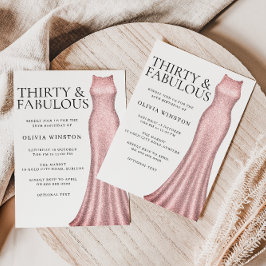 Invitation Rose étincelante Robe d'or femmes 30e fête d'anniv