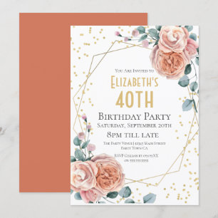 Invitation Rose & Eucalyptus Floral 40e fête d'anniversaire