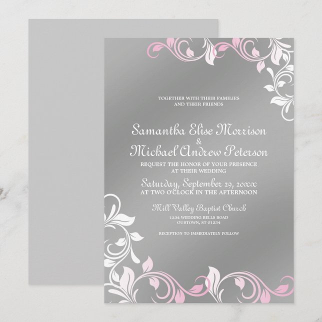 Invitation Rose|Faire-part de mariage en argent (Devant / Derrière)