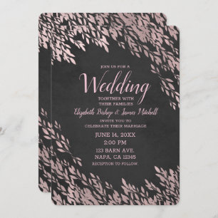 Invitation Rose Feuilles or Noir Chalk Chic Rustique Mariage