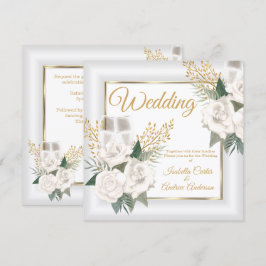 Invitation Rose Fleur Blanche Mariage Champagne Or