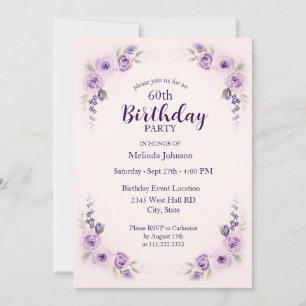 Invitation Rose Fleur de Lavande Aquarelle 60ème Anniversaire