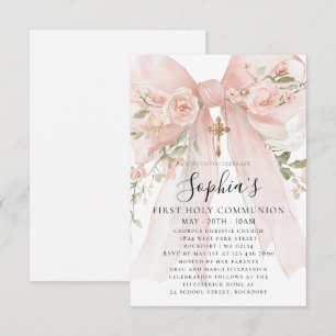 Invitation Rose Fleur Fille de la Première Communion Petite a