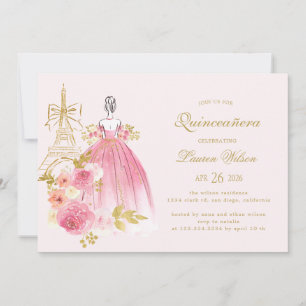 Invitation Rose Fleur Paris Chic Quinceanera