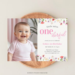 Invitation Rose Fleur Sauvage Little Miss Onederful 1er Anniv