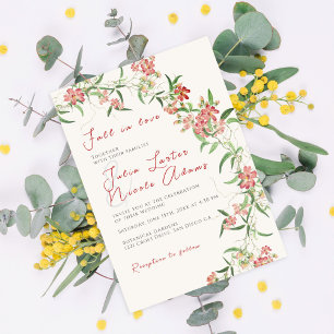 Invitation Rose Fleur Sauvage Rose Printemps Guirlande Mariag