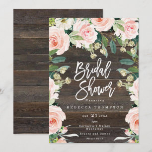 Invitation rose fleuri et verdure boho douche nuptiale modern