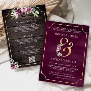 Invitation Rose Fleurie Ampersand Bois Code QR Mariage Rose P