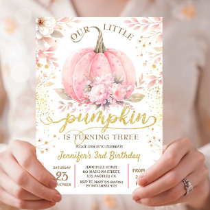 Invitation Rose Fleurie Fille Citrouille 3e Anniversaire Pail