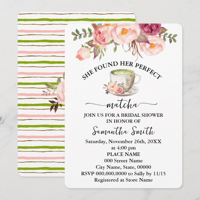 Invitation Rose Floral A Trouvé Sa Fête des mariées Parfaite  (Devant / Derrière)
