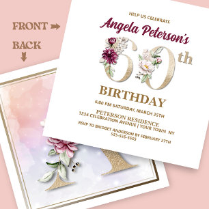 Invitation Rose Floral B 60e fête d'anniversaire
