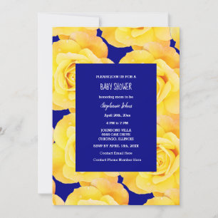 Invitation Rose Floral Baby shower bébé fille garçon Jaune bl