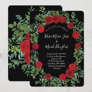 Invitation Rose Floral Black et Red Peony Mariage