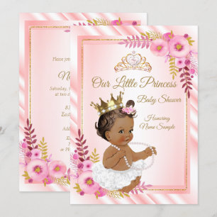 Invitation Rose Floral Blanc Princesse Baby shower Ethnique
