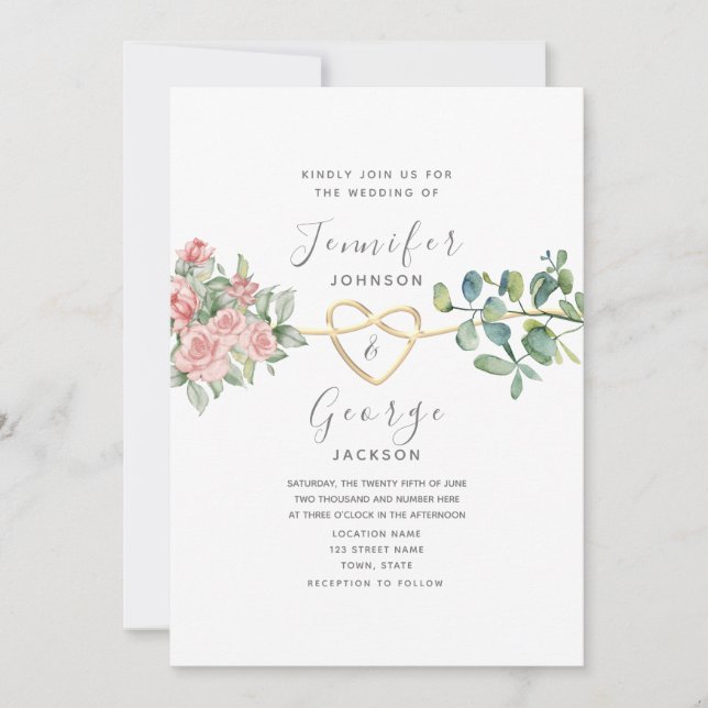 Invitation Rose Floral Blush Pink Mariage (Devant)
