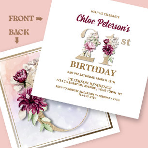 Invitation Rose Floral C 21e fête d'anniversaire
