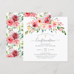 Invitation Rose Floral Confirmation des pivoines printanières