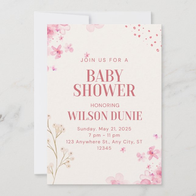 Invitation rose Floral Cute Baby shower (Devant)
