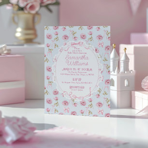 Invitation Rose Floral de Bow rose Baby shower Vintage