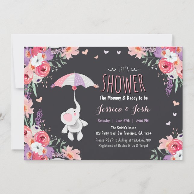 Invitation Rose floral de fille de baby shower d'invitation (Devant)