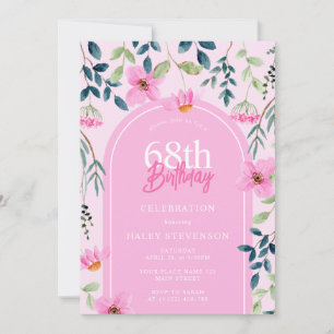 Invitation Rose Floral Fleur sauvage Girly Elégant 68e annive
