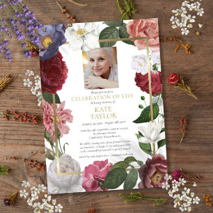 Invitation Rose Floral Funeral Photo Célébration de la vie