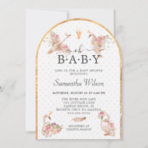 Invitation Rose Floral Girl mignonne Swan Princess Baby showe