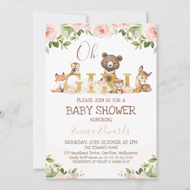 Invitation Rose Floral Girls Bois Baby shower à thème (Devant)