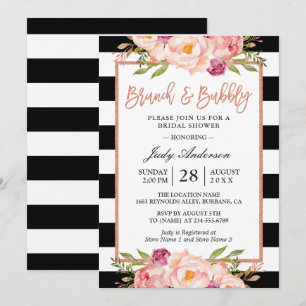 Invitation Rose Floral Gold Brunch et Fête des mariées Bubbly