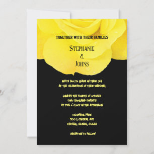 Invitation Rose Floral Jaune Noir Élégant Mariage 2025