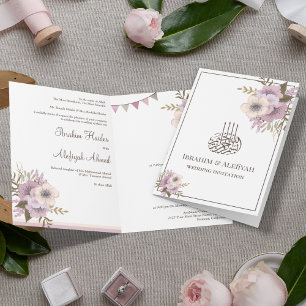 Invitation Rose Floral Mauve Poussiéreux Mariage Islamique Mu