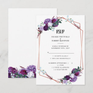 Invitation Rose Floral moderne Or Cadre géométrique