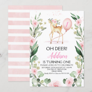 Invitation Rose Floral Oh Cerf N'Importe Quel Âge Anniversair