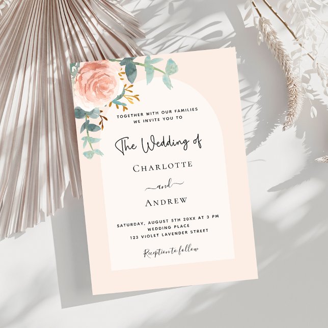 Invitation Rose floral or blush arch mariage de luxe (Créateur téléchargé)