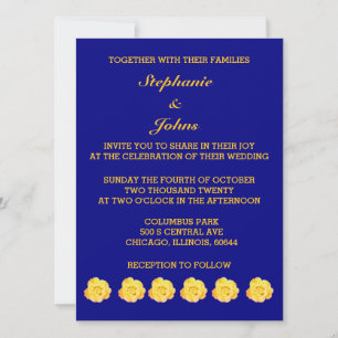 Invitation Rose Floral or jaune or bleu marine Mariage