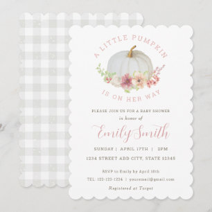 Invitation Rose Floral Petit Citrouille Automne Bébé Fille Do
