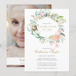 Invitation Rose Floral Photo Célébration de la vie funéraire