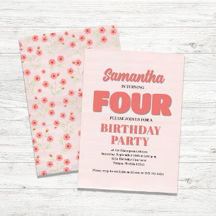 Invitation Rose Floral quatrième anniversaire Modèle de la fê
