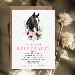 Invitation Rose Floral Romantique Cheval Réaliste Derby du Ke