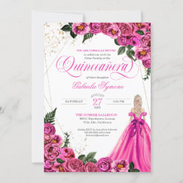 Invitation Rose floral rose & Gold Elegant Gown Quinceañera I