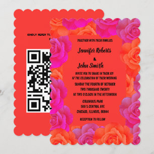 Invitation Rose Floral rose Orange Motif QR Code Mariage