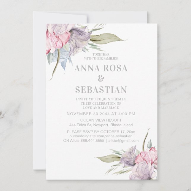 Invitation *~* Rose floral rose roux AR15 MARIAGE RSVP + (Devant)