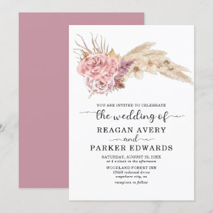 Invitation Rose floral séché à la laiton Pampas et Mariage po