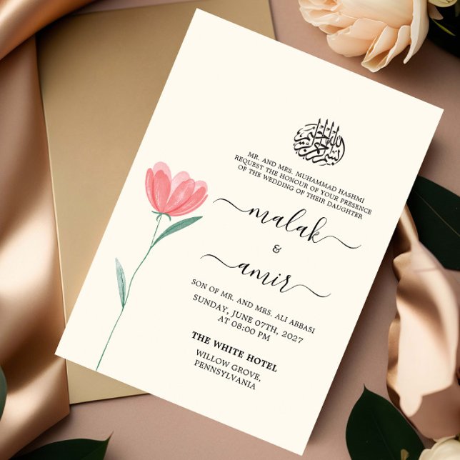 Invitation Rose floral simple musulman musulman Mariage (Créateur téléchargé)