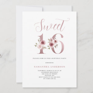 Invitation Rose Floral Sweet 16 Anniversaire
