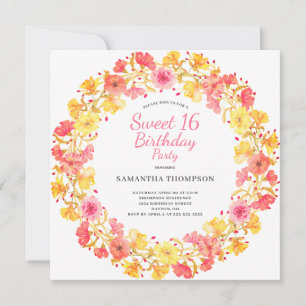 Invitation Rose Floral Sweet 16 Anniversaire